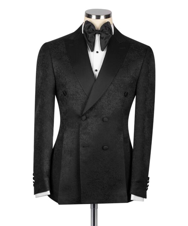 Black Patterned Fabric Double Breasted Tuxedo