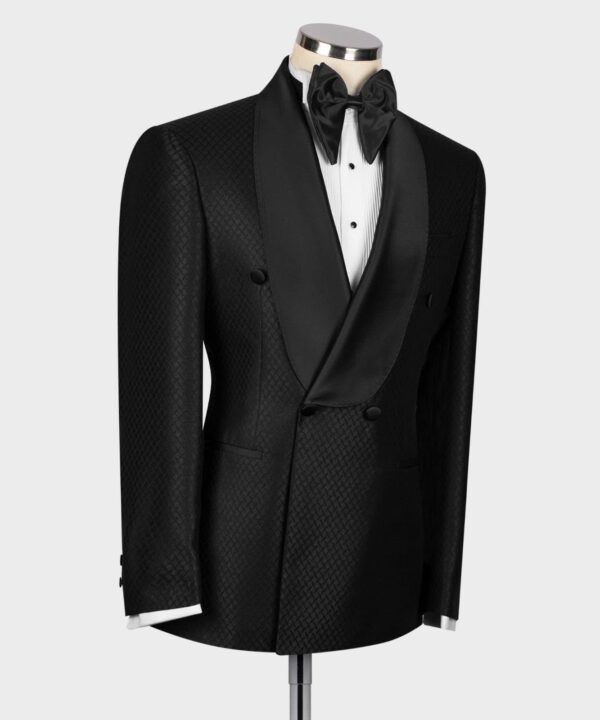 Black Patterned Fabric Double Breasted Tuxedo - Image 2