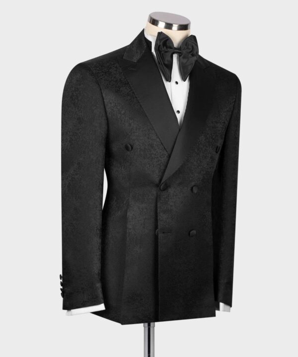 Black Patterned Fabric Double Breasted Tuxedo - Image 3