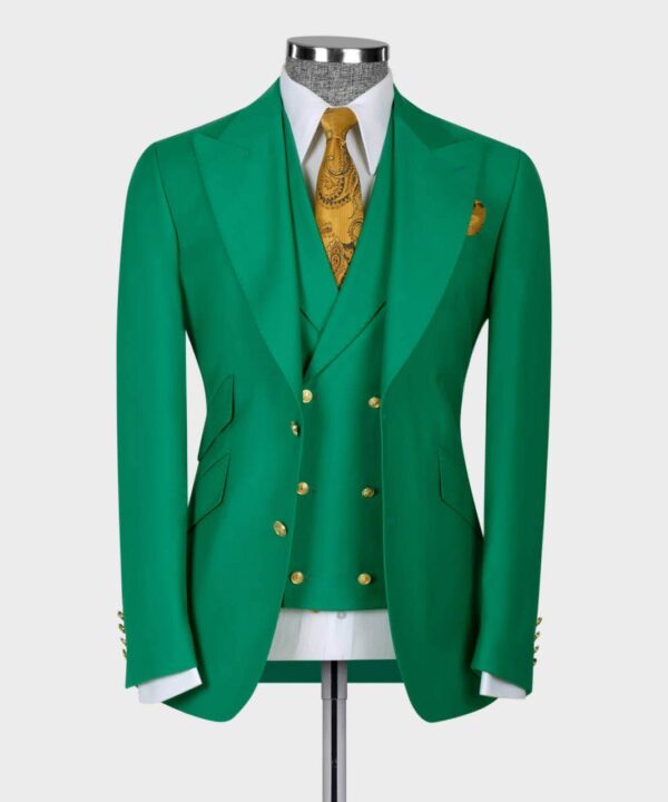 Green Golden Button Business Classic 3 Pcs Suit